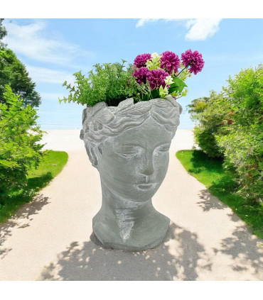 26CM GREY CEMENT BUST POT