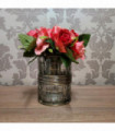 6" GLASS CANDLE HOLDER IN METAL FRAME