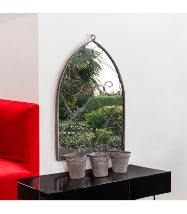 73CM RUSTY WALL MIRROR WITH TRIPLE PLANTER