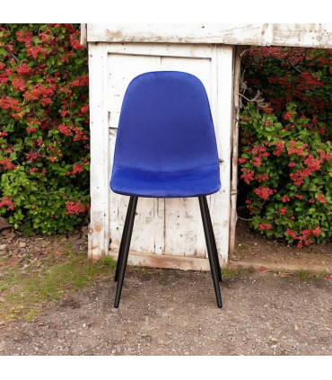 BLUE FABRIC CHAIR BLACK METAL LEGS