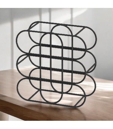 13" CAST IRON BLACK 9 BOTTLE WINE RACK