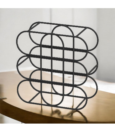 13" CAST IRON BLACK 9 BOTTLE WINE RACK