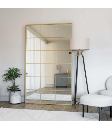 Kyō - Full Length Gold Metal Rectangle Lattice Grid Mirror - 180cm x 105cm