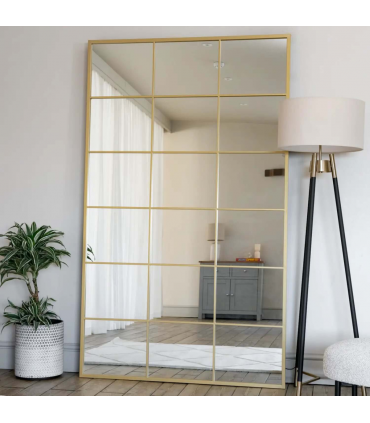 Kyō - Full Length Gold Metal Rectangle Lattice Grid Mirror - 180cm x 105cm