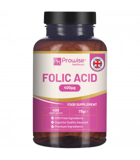 Folic Acid Tablets 400 mcg - 400 Vegan Vitamin B9 Tablets