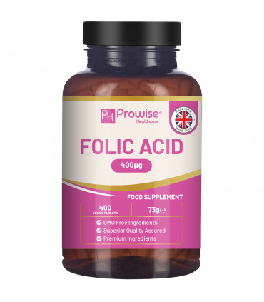 Folic Acid Tablets 400 mcg - 400 Vegan Vitamin B9 Tablets