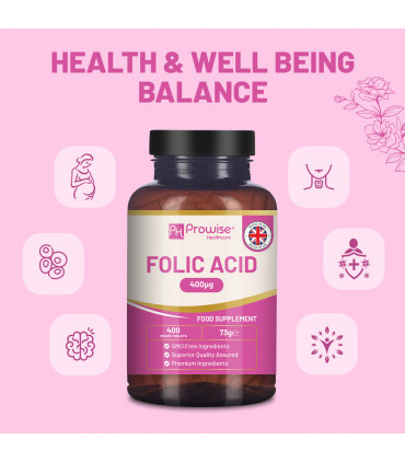 Folic Acid Tablets 400 mcg - 400 Vegan Vitamin B9 Tablets