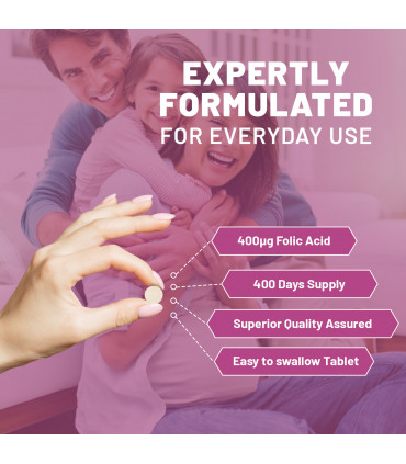 Folic Acid Tablets 400 mcg - 400 Vegan Vitamin B9 Tablets
