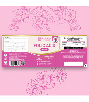 Folic Acid Tablets 400 mcg - 400 Vegan Vitamin B9 Tablets
