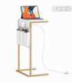 HOMCOM C-Shaped Side Table with Charging Station, Modern Bedside Table