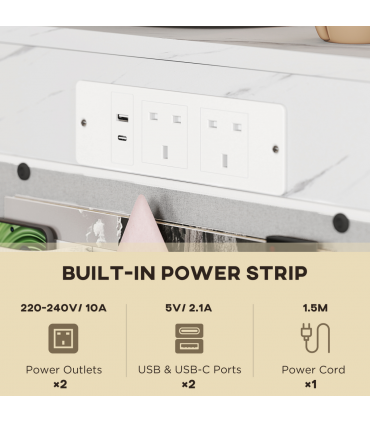HOMCOM C-Shaped Side Table with Charging Station, Modern Bedside Table