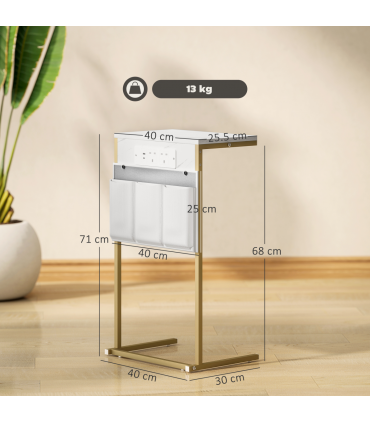 HOMCOM C-Shaped Side Table with Charging Station, Modern Bedside Table