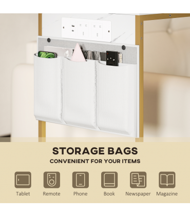 HOMCOM C-Shaped Side Table with Charging Station, Modern Bedside Table