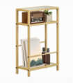 HOMCOM Slim Side Table, End Table with Tempered Glass Tabletop, Gold