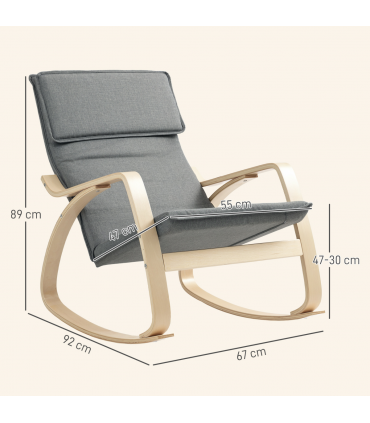 HOMCOM Comfortable Relax Rocking Chair with High Back, Grey