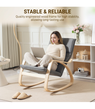 HOMCOM Comfortable Relax Rocking Chair with High Back, Grey
