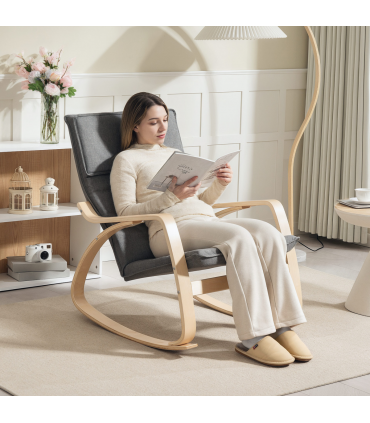 HOMCOM Comfortable Relax Rocking Chair with High Back, Grey