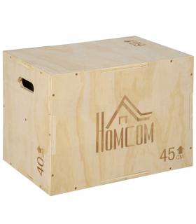 HOMCOM 3-in-1 Wooden Plyo Box for Home Gym, Workout Training, Natural