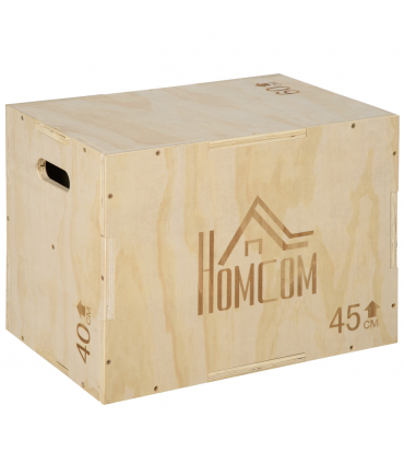 HOMCOM 3-in-1 Wooden Plyo Box for Home Gym, Workout Training, Natural