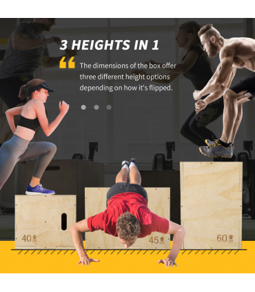 HOMCOM 3-in-1 Wooden Plyo Box for Home Gym, Workout Training, Natural