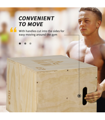 HOMCOM 3-in-1 Wooden Plyo Box for Home Gym, Workout Training, Natural