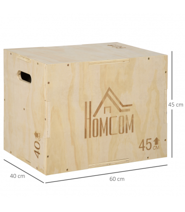 HOMCOM 3-in-1 Wooden Plyo Box for Home Gym, Workout Training, Natural