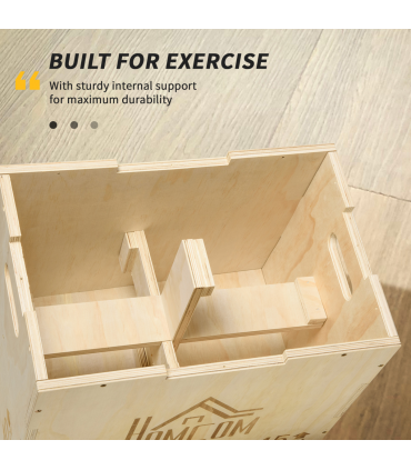 HOMCOM 3-in-1 Wooden Plyo Box for Home Gym, Workout Training, Natural