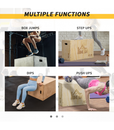 HOMCOM 3-in-1 Wooden Plyo Box for Home Gym, Workout Training, Natural