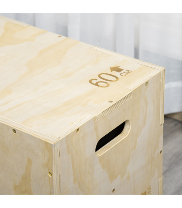 HOMCOM 3-in-1 Wooden Plyo Box for Home Gym, Workout Training, Natural