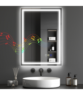 HOMCOM 500 x 700 mm Bathroom Mirror with Bluetooth Lights Demister Pad