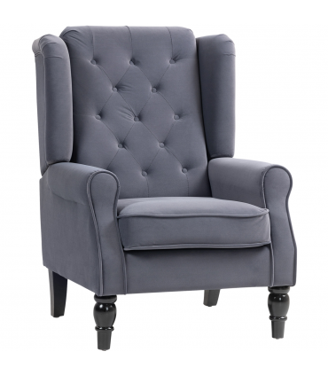 HOMCOM Accent Armchair Home Furniture Retro Tufted Club Fabric Charcoal Grey