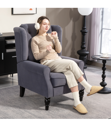 HOMCOM Accent Armchair Home Furniture Retro Tufted Club Fabric Charcoal Grey