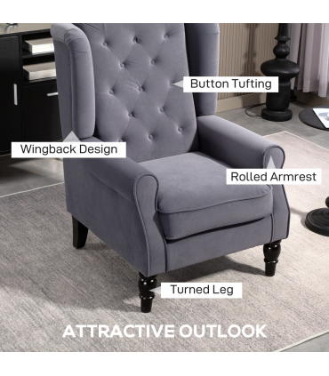 HOMCOM Accent Armchair Home Furniture Retro Tufted Club Fabric Charcoal Grey