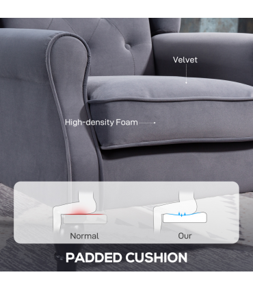 HOMCOM Accent Armchair Home Furniture Retro Tufted Club Fabric Charcoal Grey