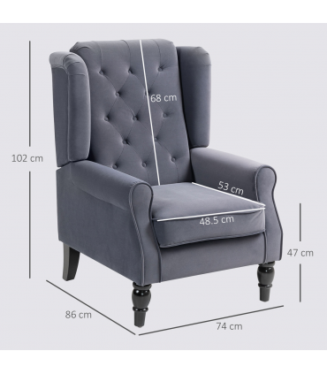 HOMCOM Accent Armchair Home Furniture Retro Tufted Club Fabric Charcoal Grey