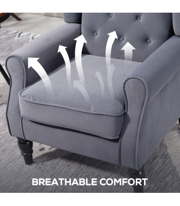 HOMCOM Accent Armchair Home Furniture Retro Tufted Club Fabric Charcoal Grey