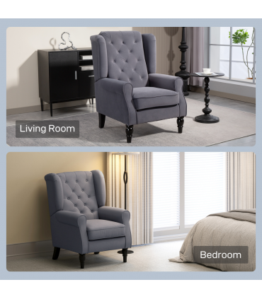 HOMCOM Accent Armchair Home Furniture Retro Tufted Club Fabric Charcoal Grey