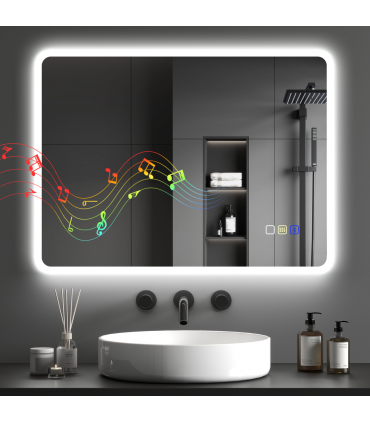 HOMCOM 600 x 800 mm Bluetooth Bathroom Mirror with LED Lights Wall Mounted