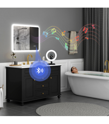 HOMCOM 600 x 800 mm Bluetooth Bathroom Mirror with LED Lights Wall Mounted
