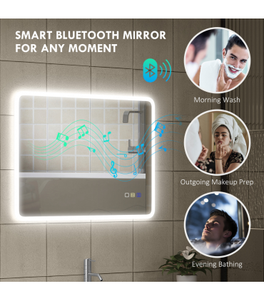 HOMCOM 600 x 800 mm Bluetooth Bathroom Mirror with LED Lights Wall Mounted