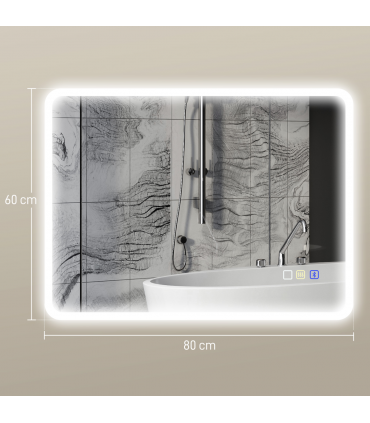 HOMCOM 600 x 800 mm Bluetooth Bathroom Mirror with LED Lights Wall Mounted