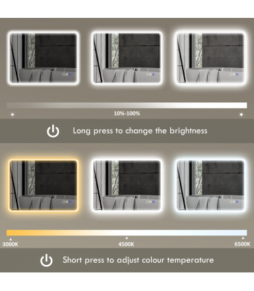 HOMCOM 600 x 800 mm Bluetooth Bathroom Mirror with LED Lights Wall Mounted