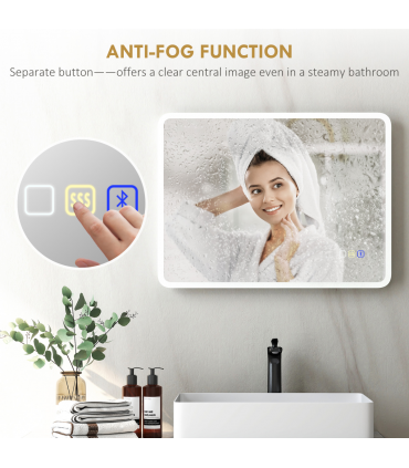 HOMCOM 600 x 800 mm Bluetooth Bathroom Mirror with LED Lights Wall Mounted