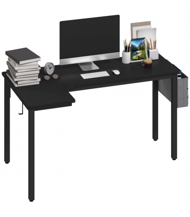 HOMCOM L-Shaped Corner Desk Computer with Fabric Bag and Hooks, Black