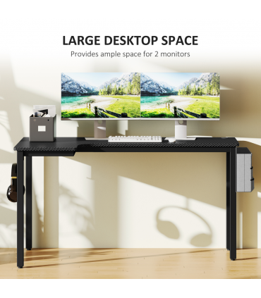 HOMCOM L-Shaped Corner Desk Computer with Fabric Bag and Hooks, Black