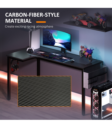 HOMCOM L-Shaped Corner Desk Computer with Fabric Bag and Hooks, Black