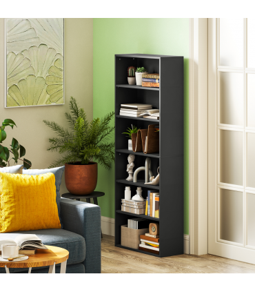 HOMCOM 6 Tier Bookshelf, Freestanding Bookcase with Adjustable Shelves, Black