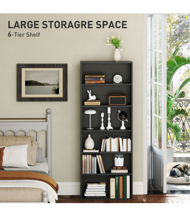 HOMCOM 6 Tier Bookshelf, Freestanding Bookcase with Adjustable Shelves, Black