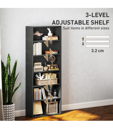 HOMCOM 6 Tier Bookshelf, Freestanding Bookcase with Adjustable Shelves, Black