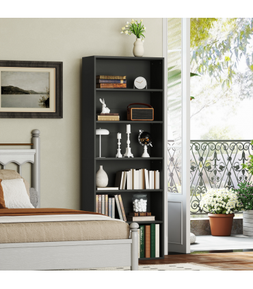 HOMCOM 6 Tier Bookshelf, Freestanding Bookcase with Adjustable Shelves, Black